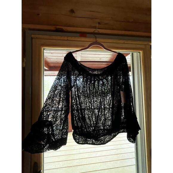 NWT! Free People Women's Sheer Black Lace/Paisley Print Blouse. Size Large - Picture 2 of 10